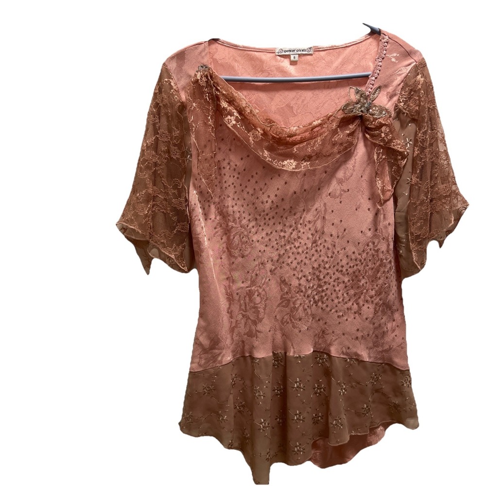 Spencer Alexis Tunic Top Womens size 8 Artsy Lace Embroidered Boho Cottage Core